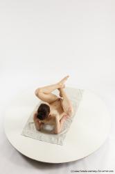 Nude Woman White Laying poses - ALL Slim Laying poses - on back long brown Multi angle poses Pinup